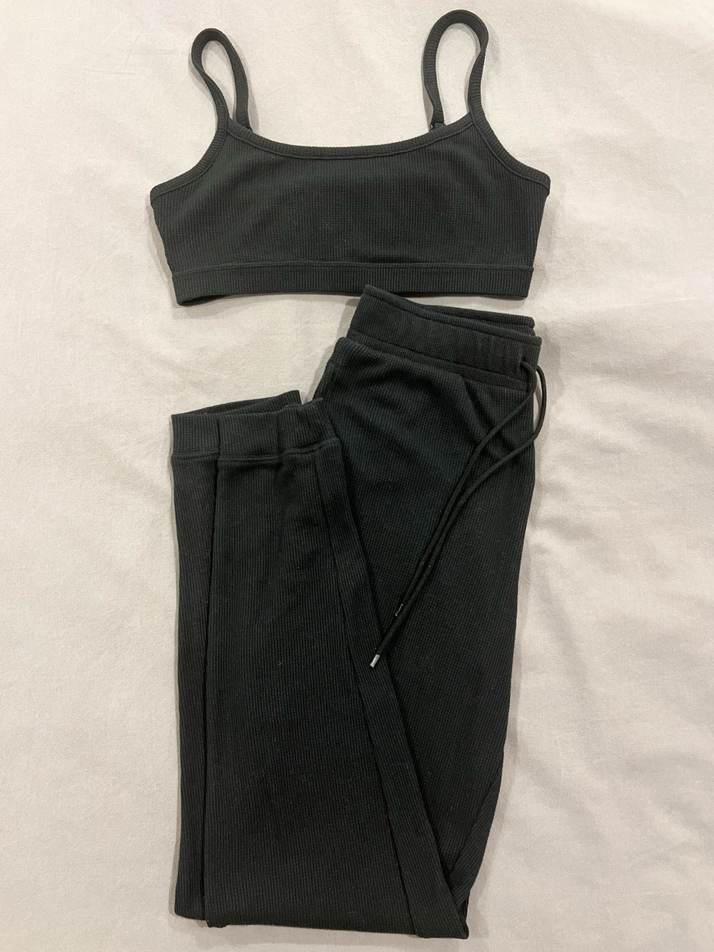 PINK Victoria's Secret Black Ribbed Set Track Joggers and Bralette